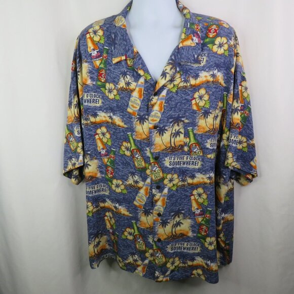 Big Dogs Beer  Hawaiian Aloha Shirt Size 4X It's 5 O'Clock Rayon Sunset Palm - Picture 3 of 10